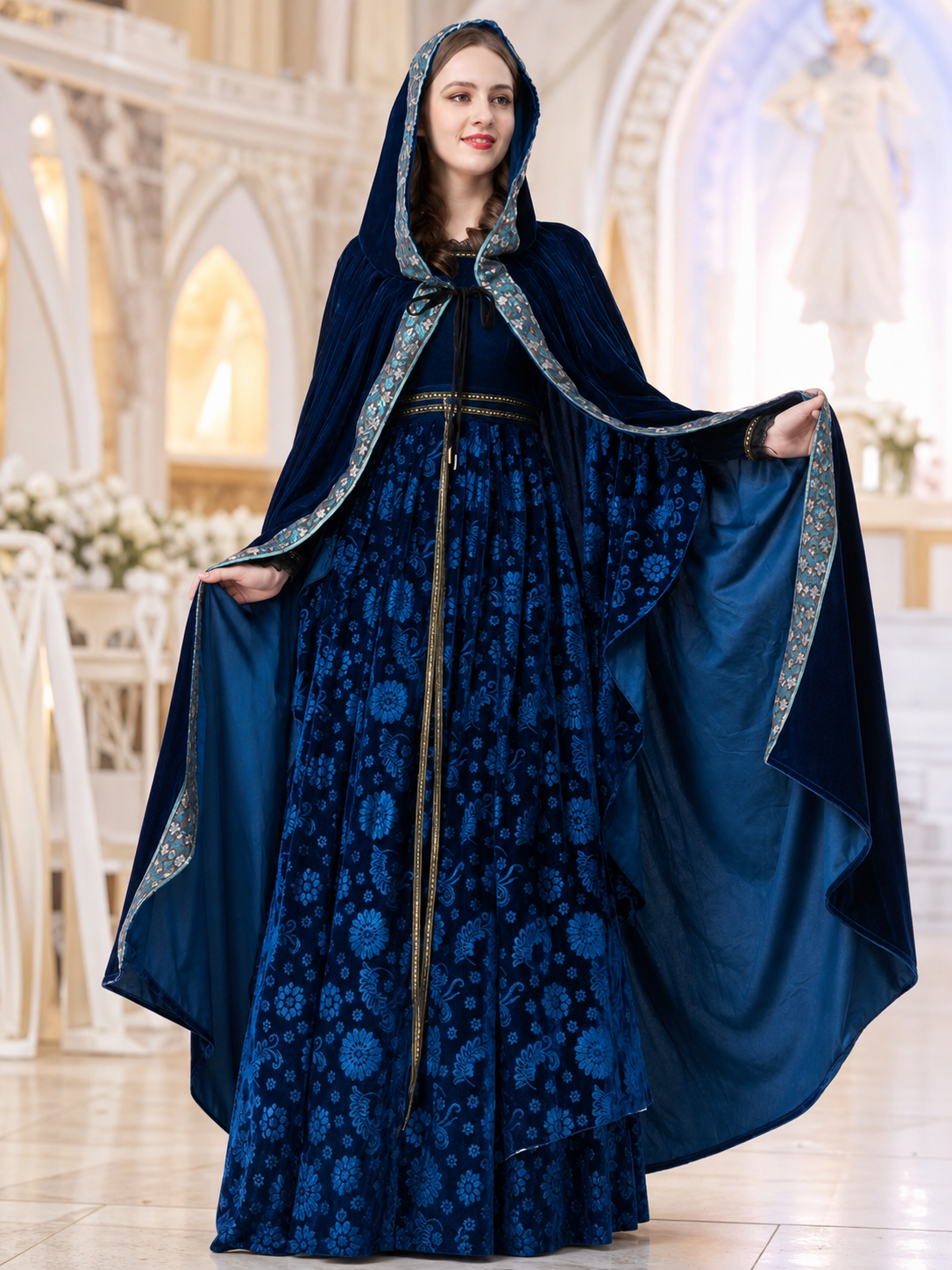 Queen cosplay costume with hood and cape
