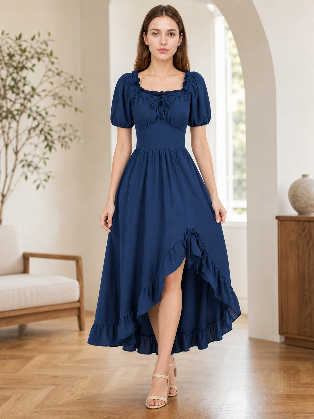 Vintage-style ruffled maxi dress