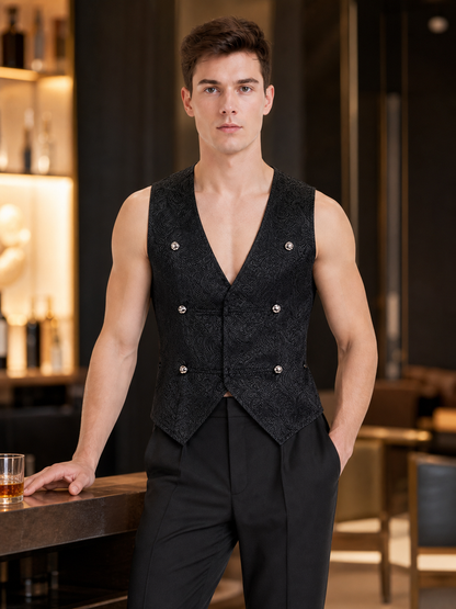 Sleeveless Tailcoat Vest with Jacquard Pattern