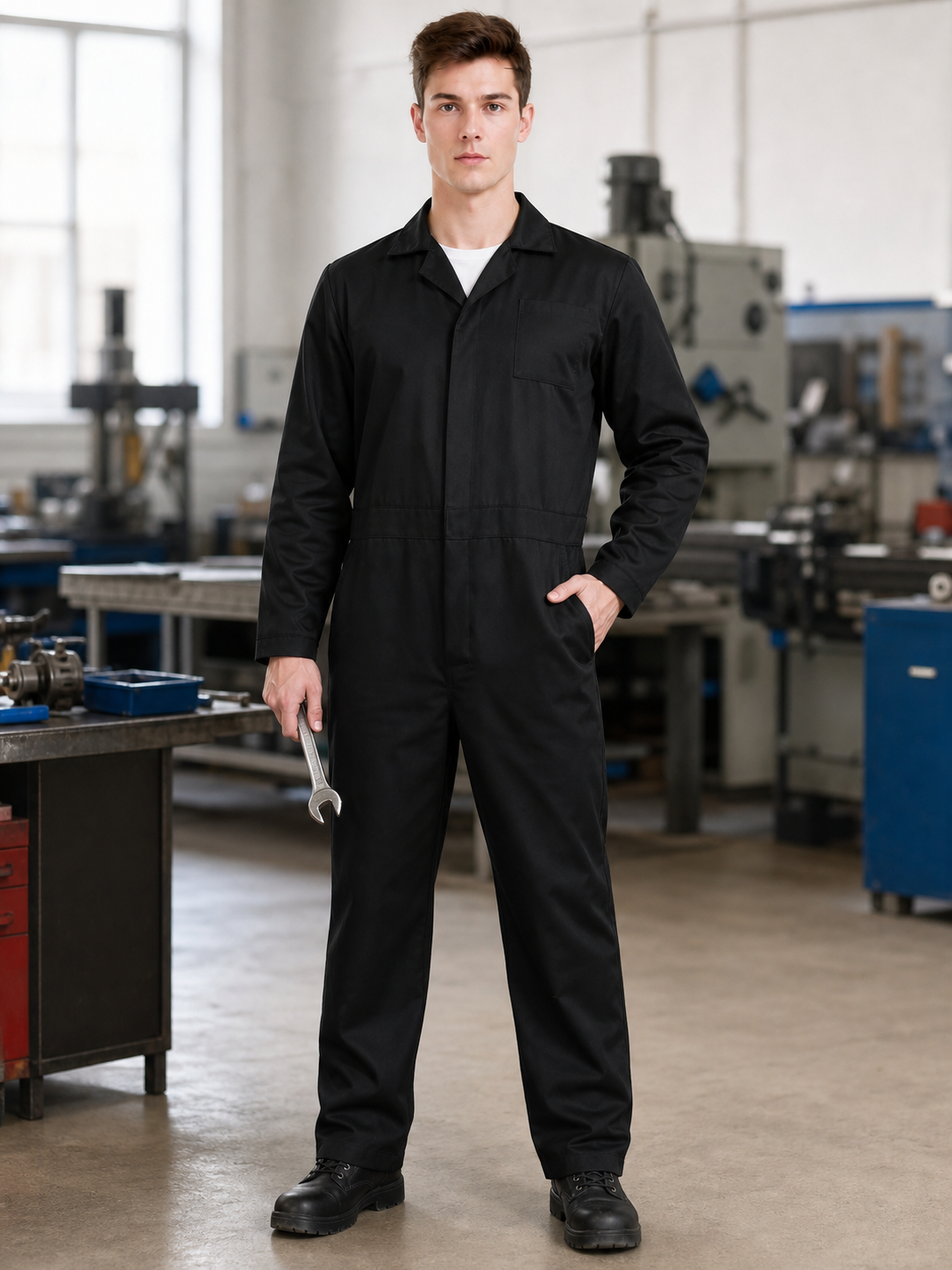 Miles Black Long-Sleeve Jumpsuit