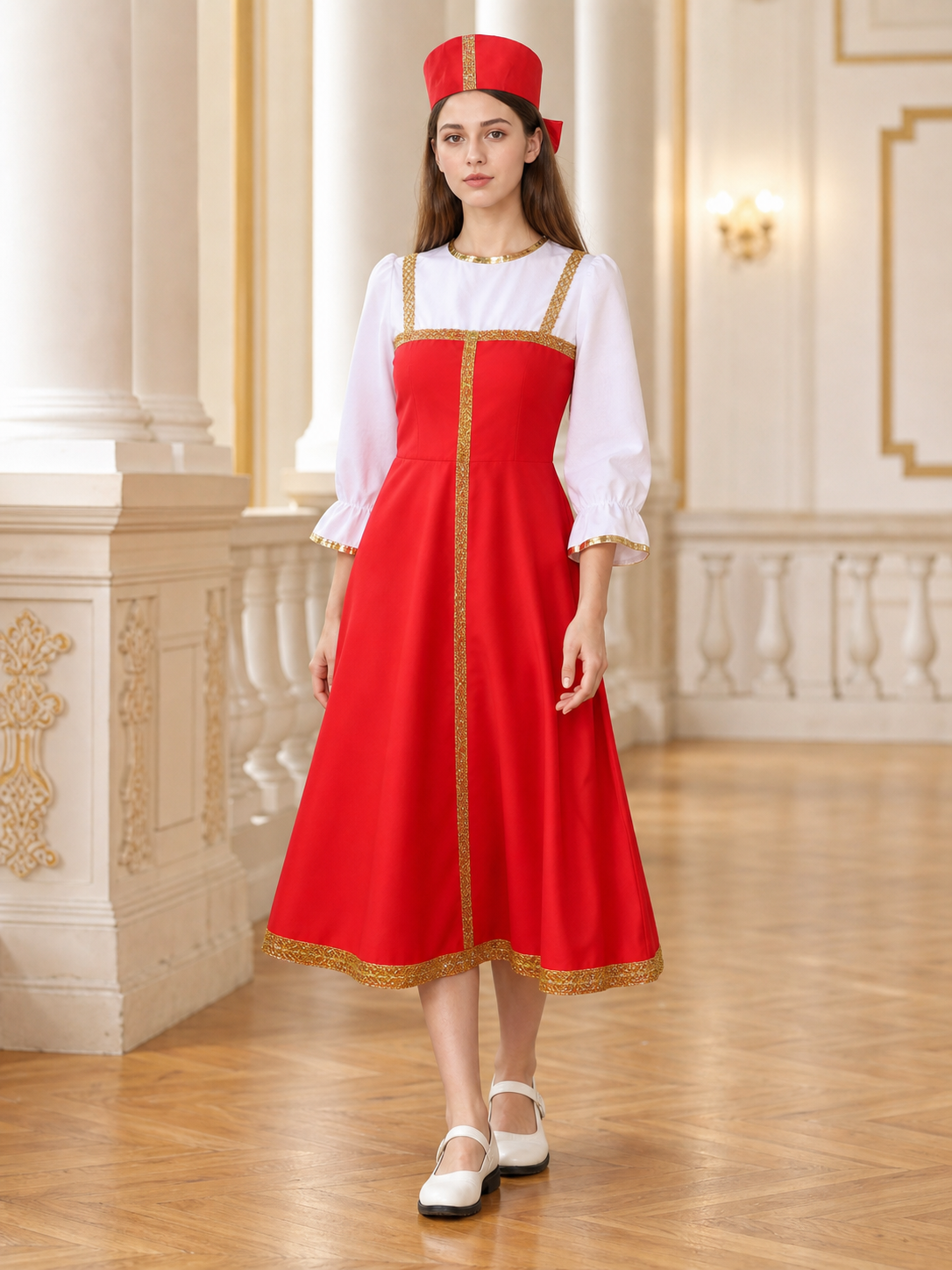 Russian Folk Costume Dress with Hat