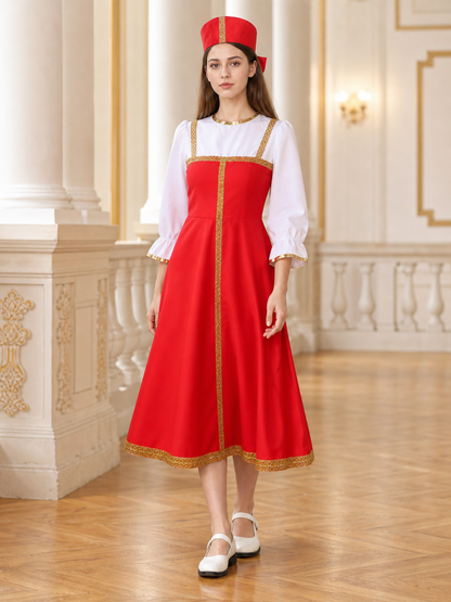 Russian Folk Costume Dress with Hat