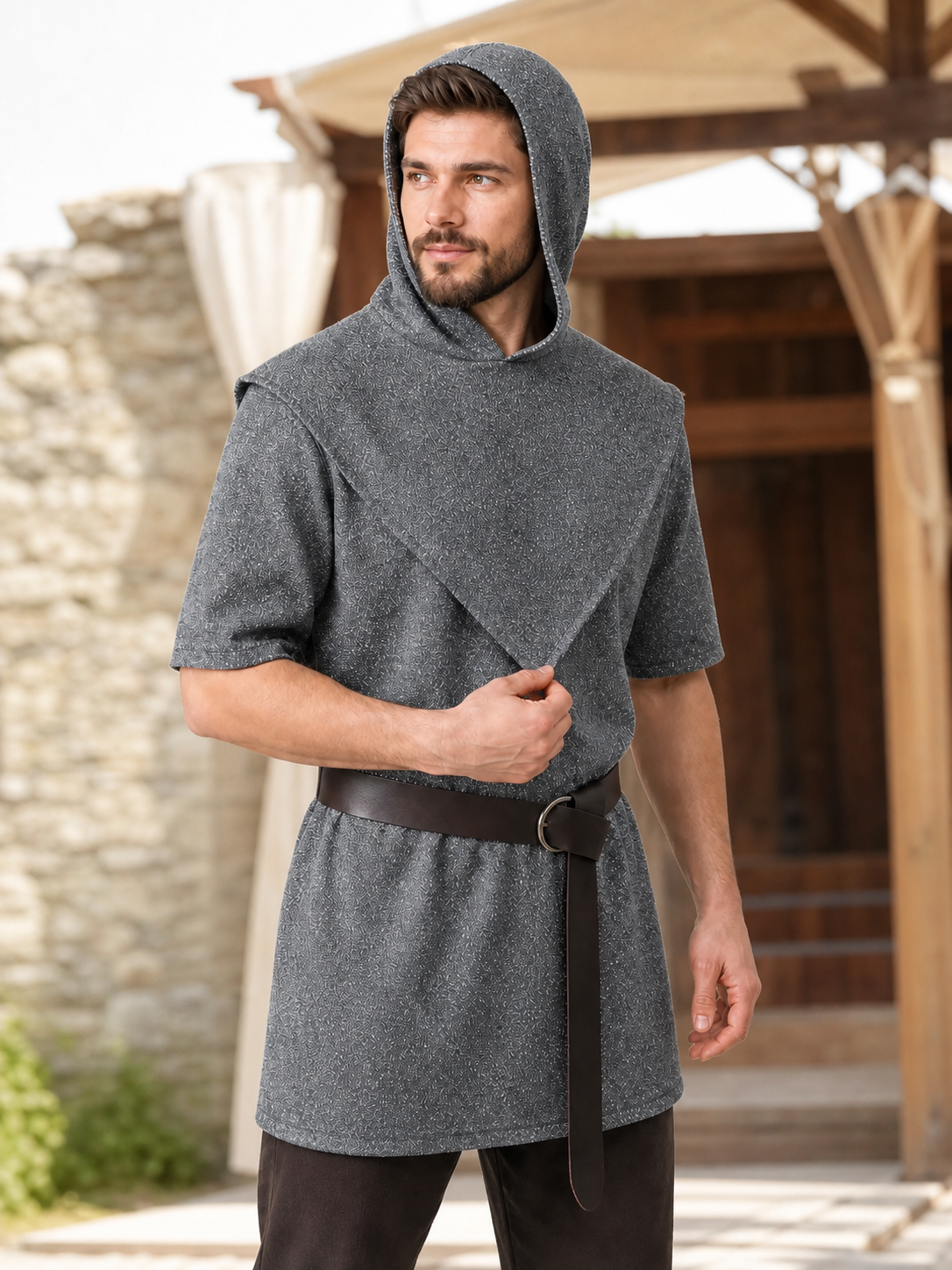 Silver Hooded Tunic Top with Wide Belt