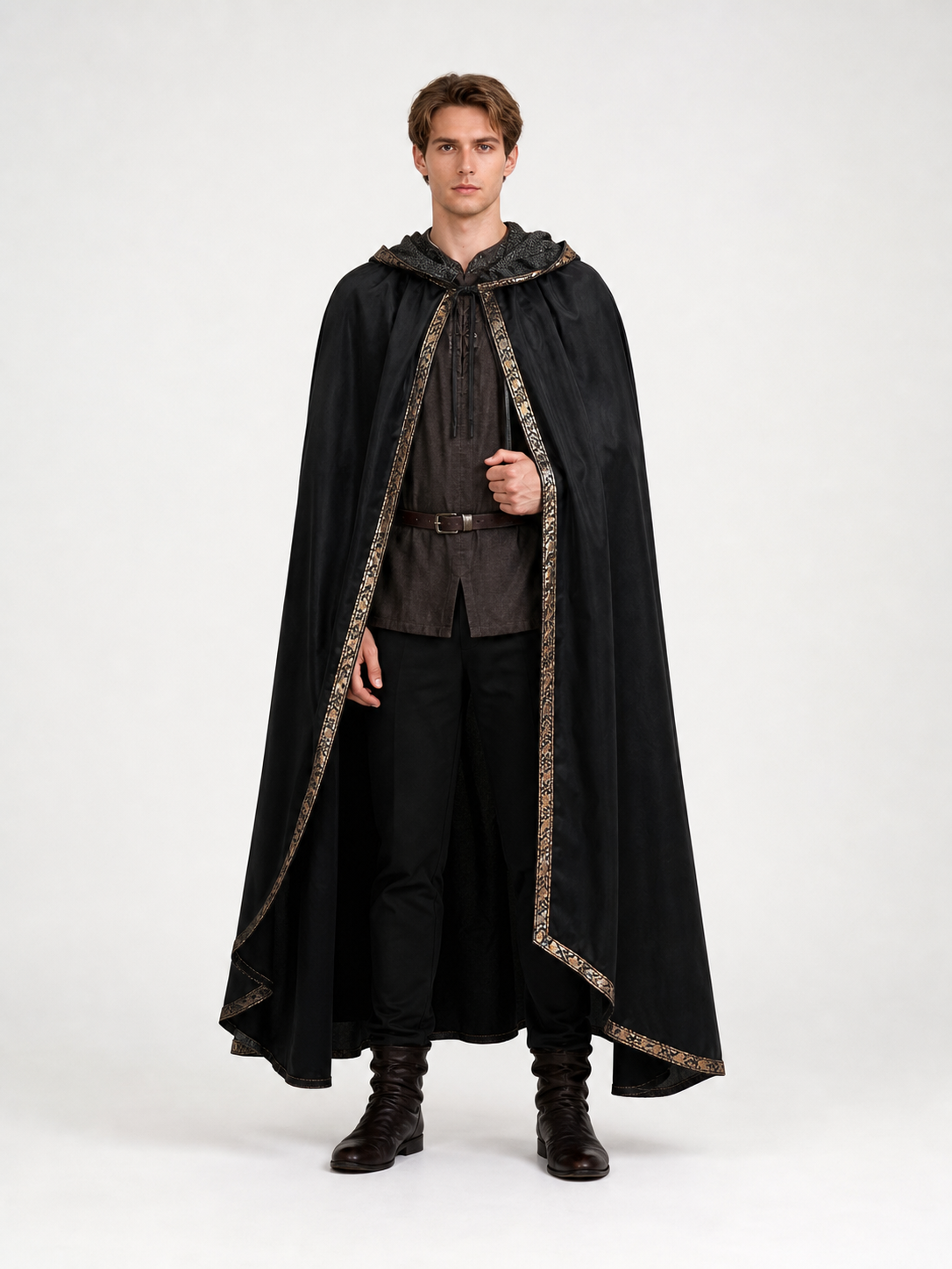 Black Medieval Hooded Carnival Cape