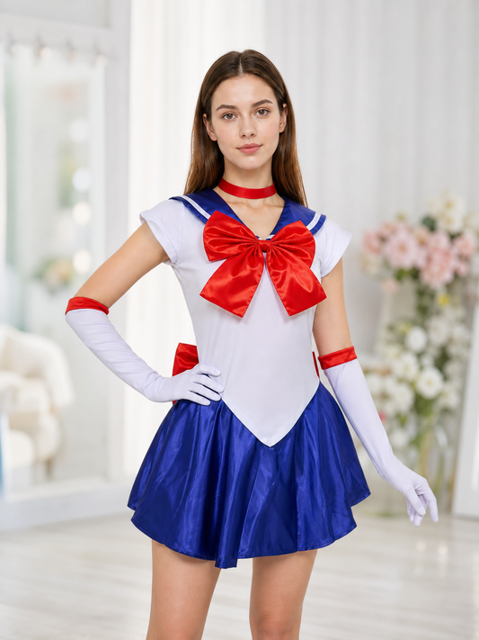 Sailor-Style Cosplay Dress Costume with Bow