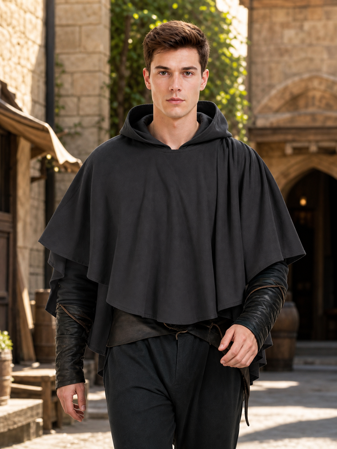 Dark Gray Hooded Poncho Cloak Costume product view 23