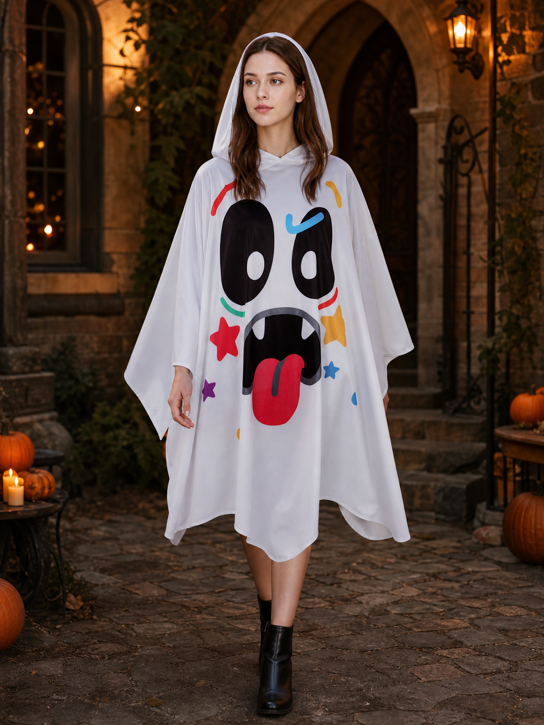 Hooded Cape with Ghost Print lifestyle view 2