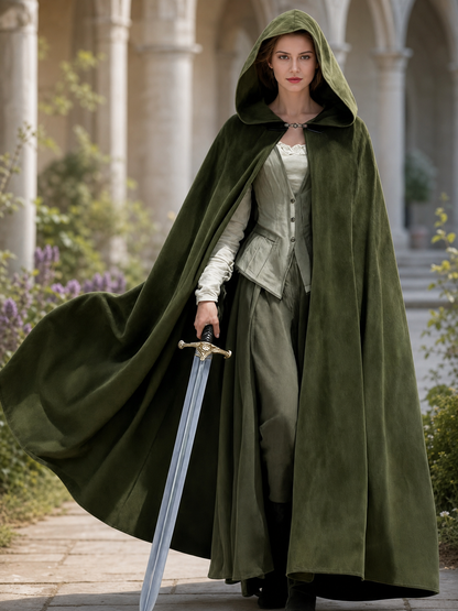 Long Green Hooded Costume Cloak