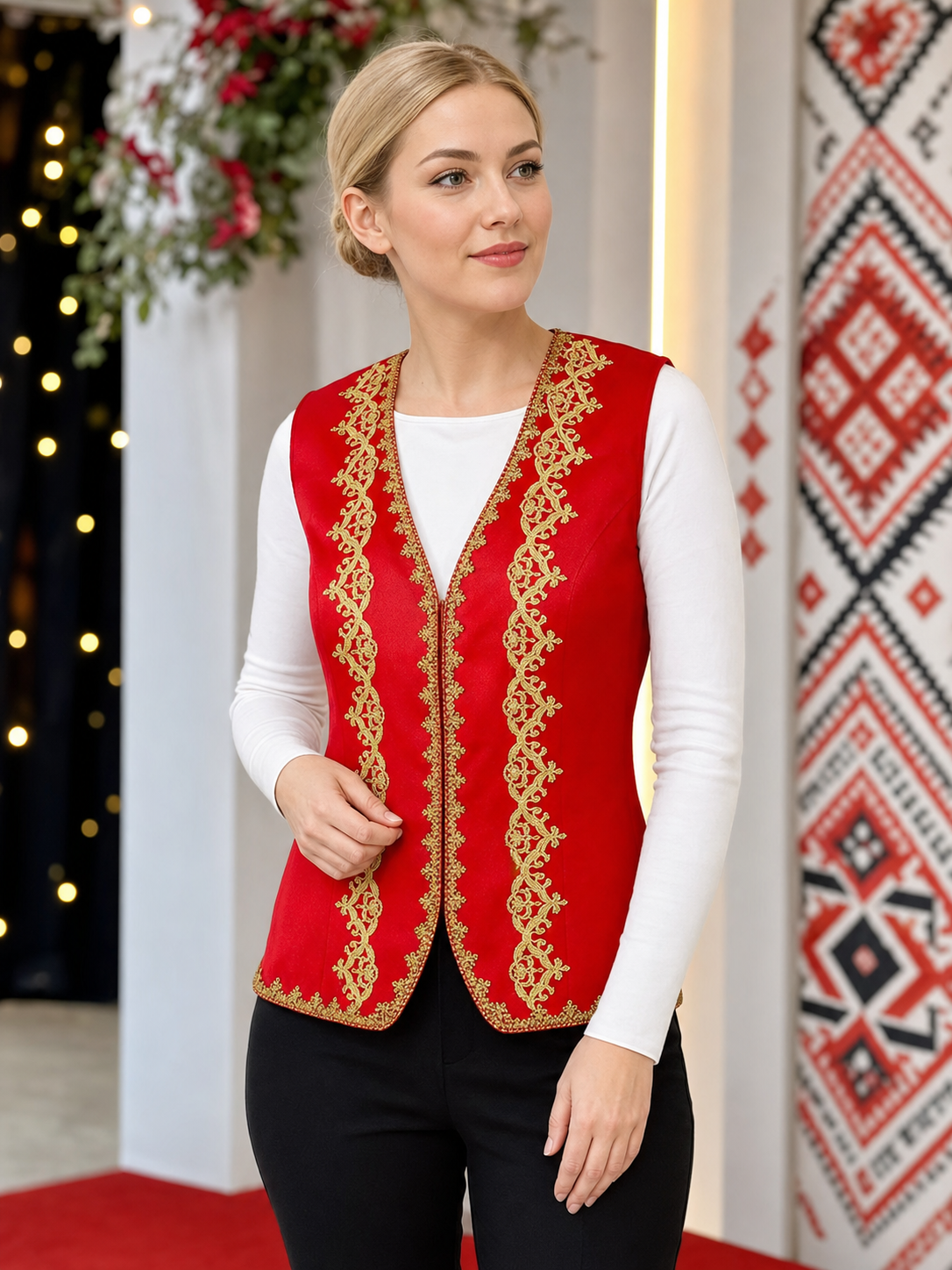 Embroidered Carnival Vest for Halloween, Red
