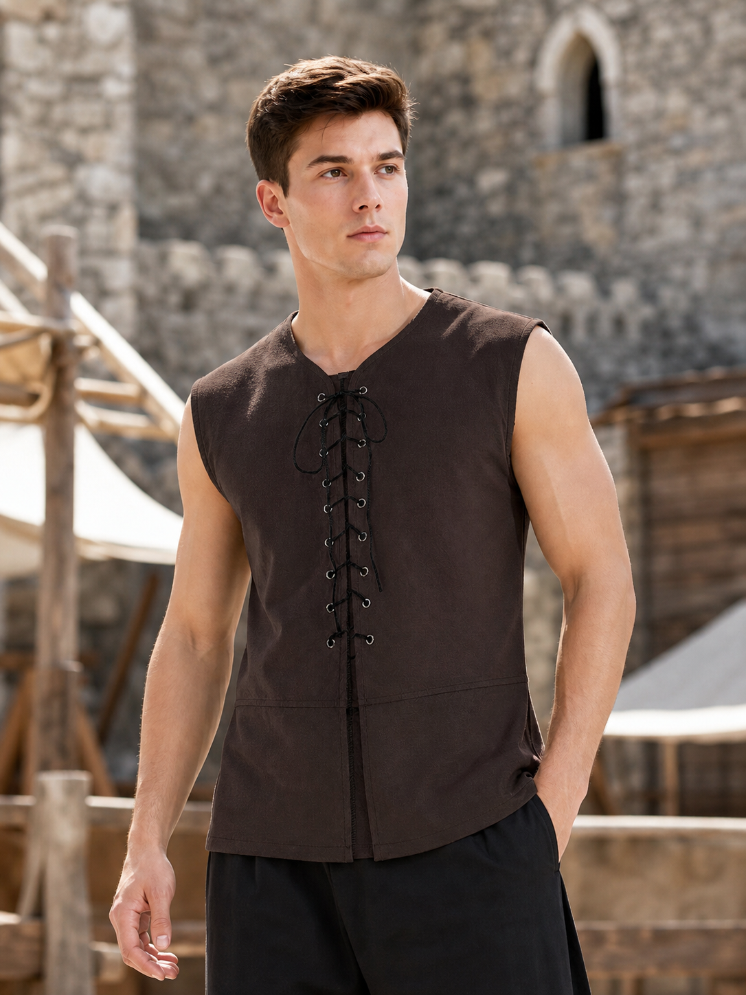 Dark Brown Lace-Up Suit Vest