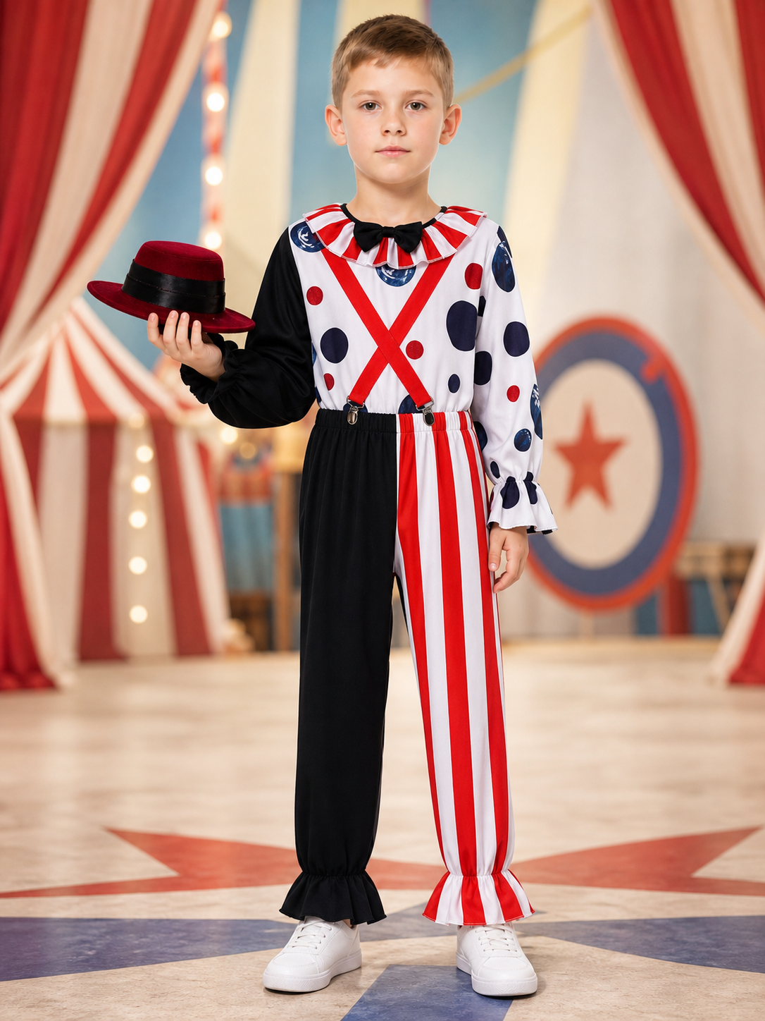 Clown carnival costume with pants and hat