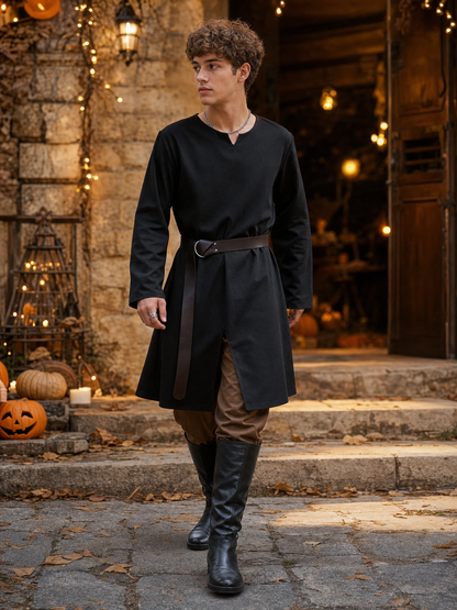 Black long loose-fit tunic in a fantasy style