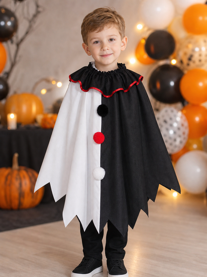 Horror Clown Cape, Black and White with Red Trim