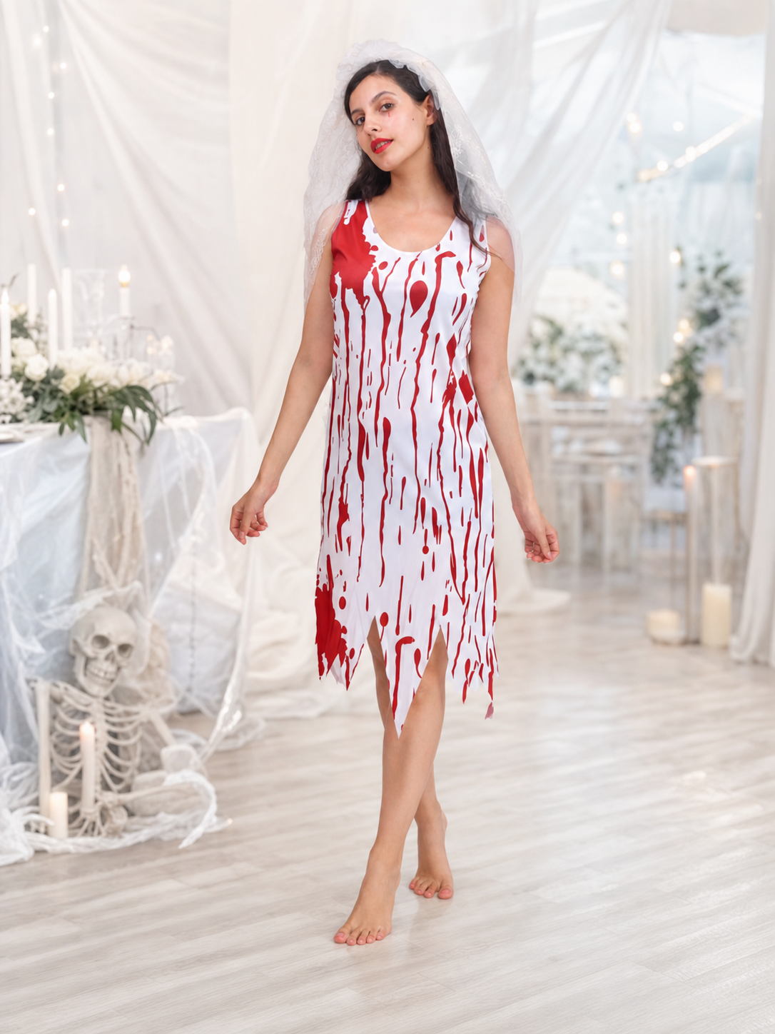 Halloween Ghost Costume with Dress and Veil