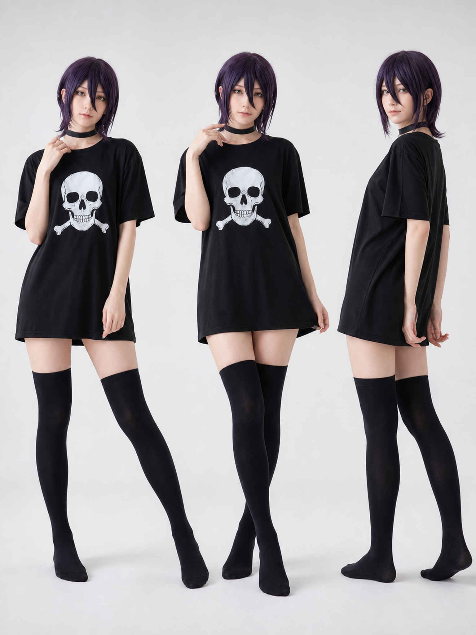 Women's Black Oversized Skull T-Shirt