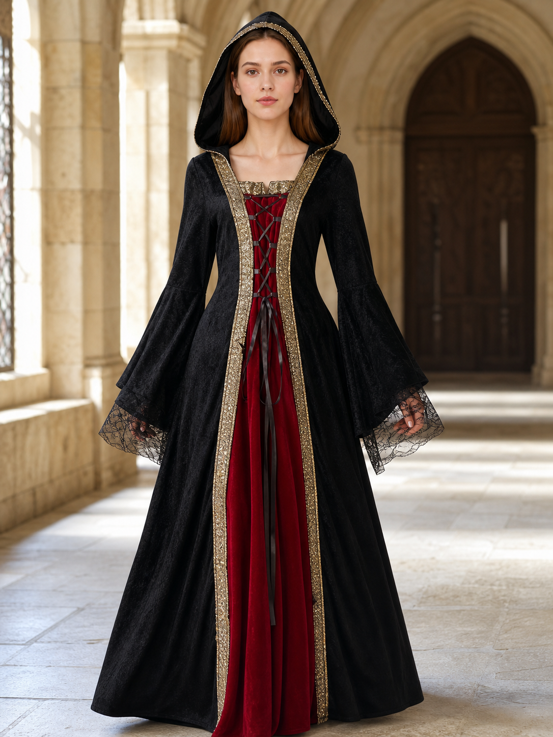 Gothic hooded costume dress for cosplay