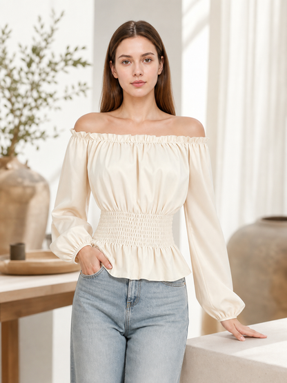 Off-the-Shoulder Blouse with Puff Sleeves