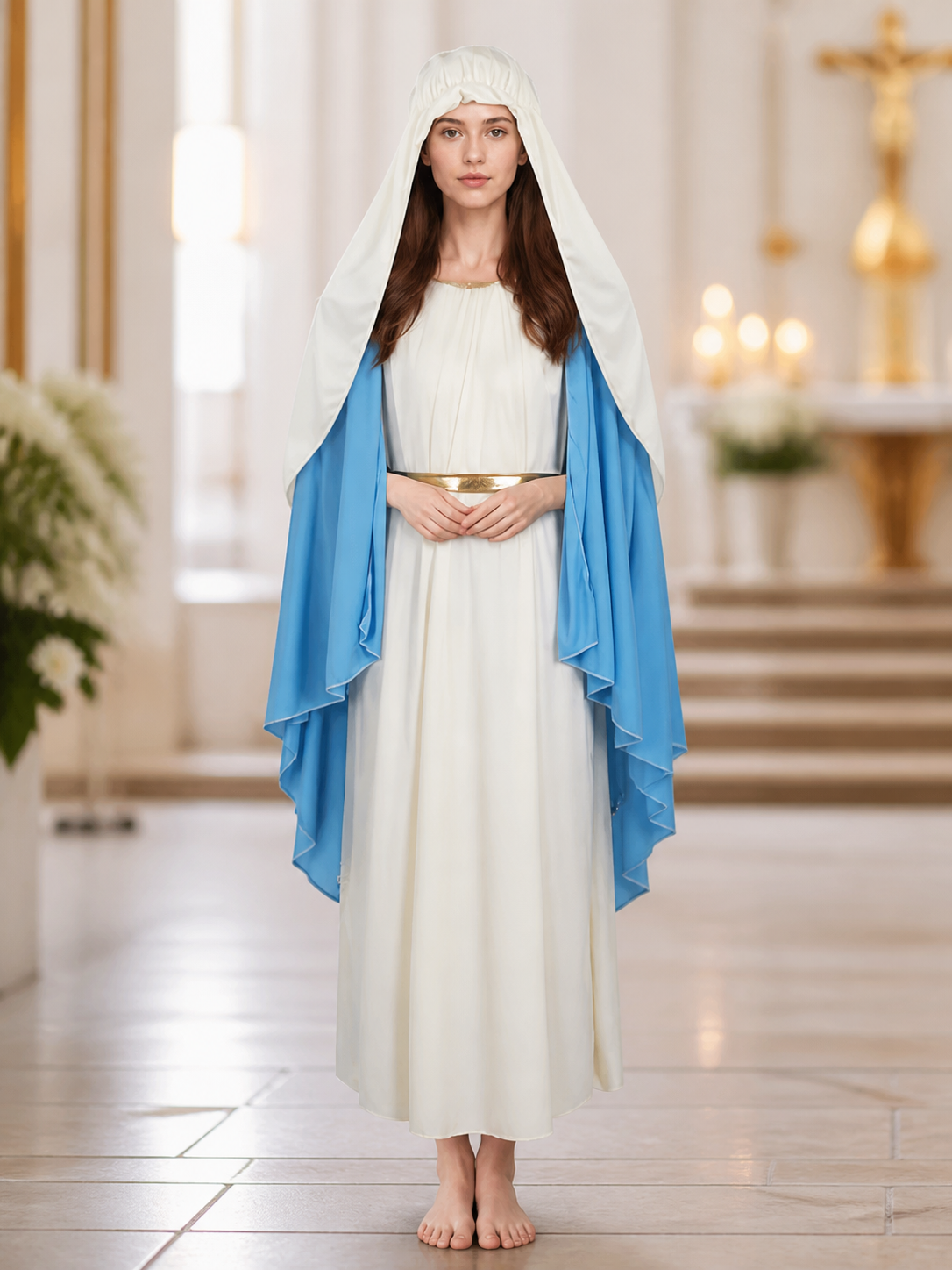 White Robe with Blue Cape and Gold Sash product view 24