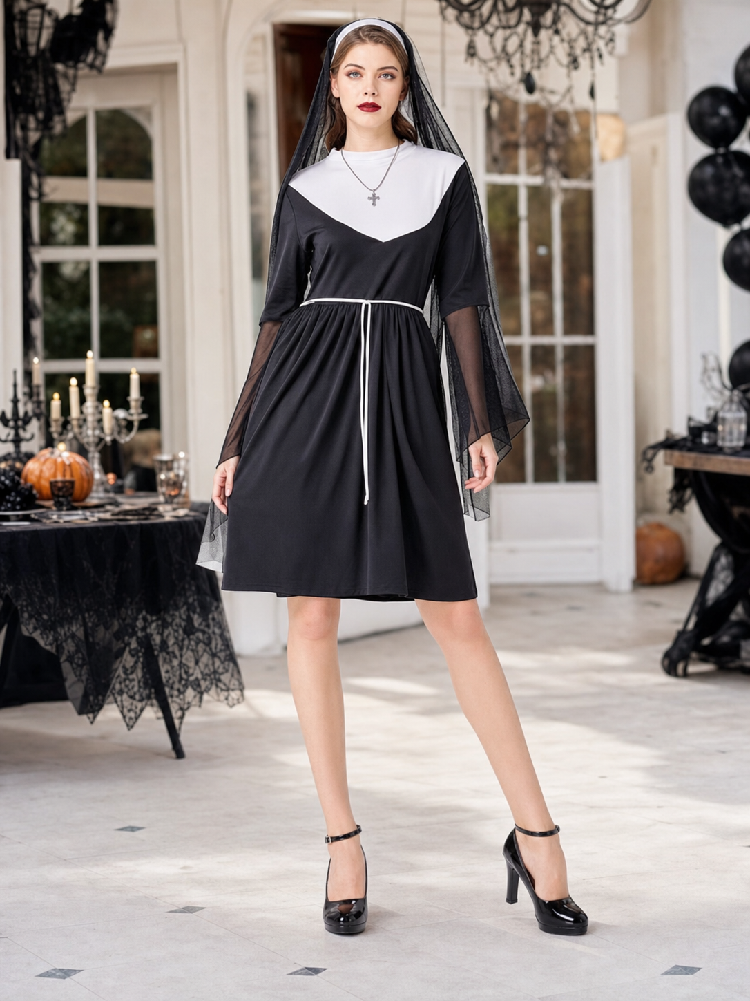Religious-style cosplay costume with veil