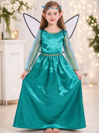Green fairy-elf costume with wings and headband