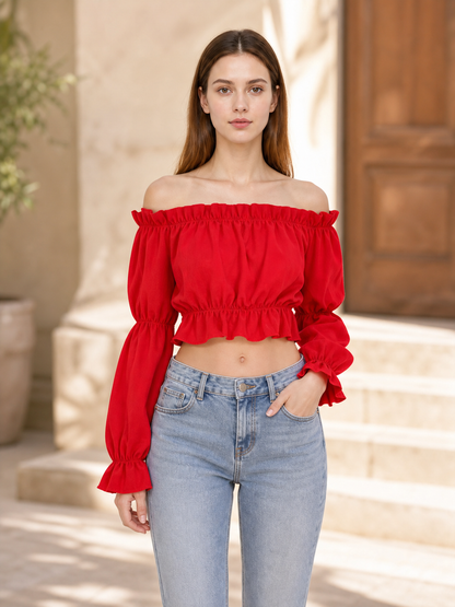 Red off-the-shoulder cropped top