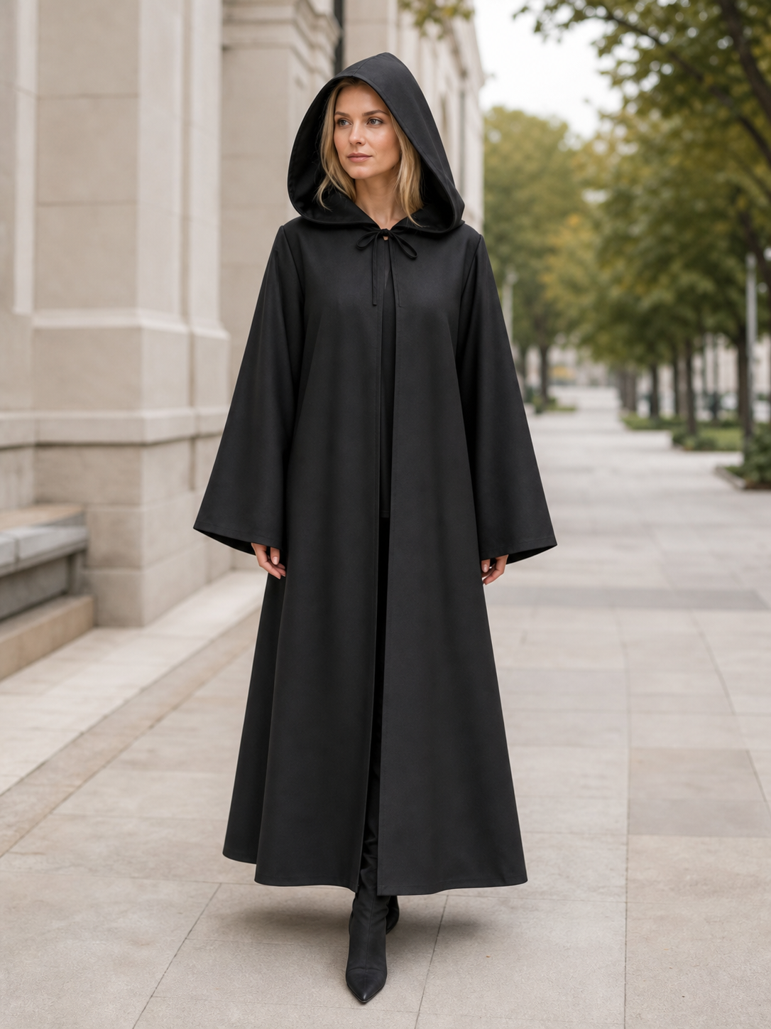 Black Hooded Carnival Cloak, Medieval Style