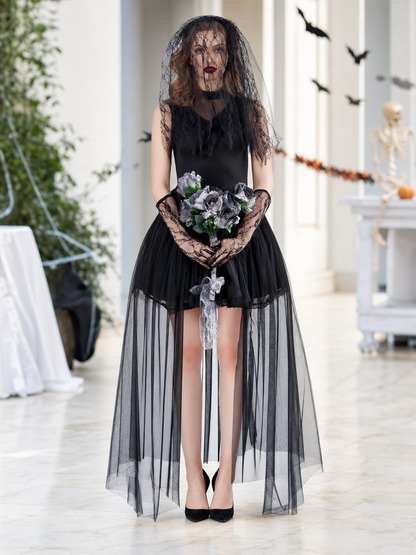 Gothic Halloween Zombie Costume with Veil