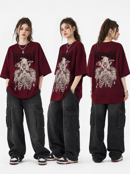 Oversized Skull T-Shirt, Hip-Hop Style