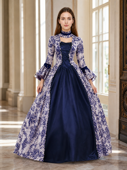 Ornamental Evening Dress, Long Sleeve, Flared