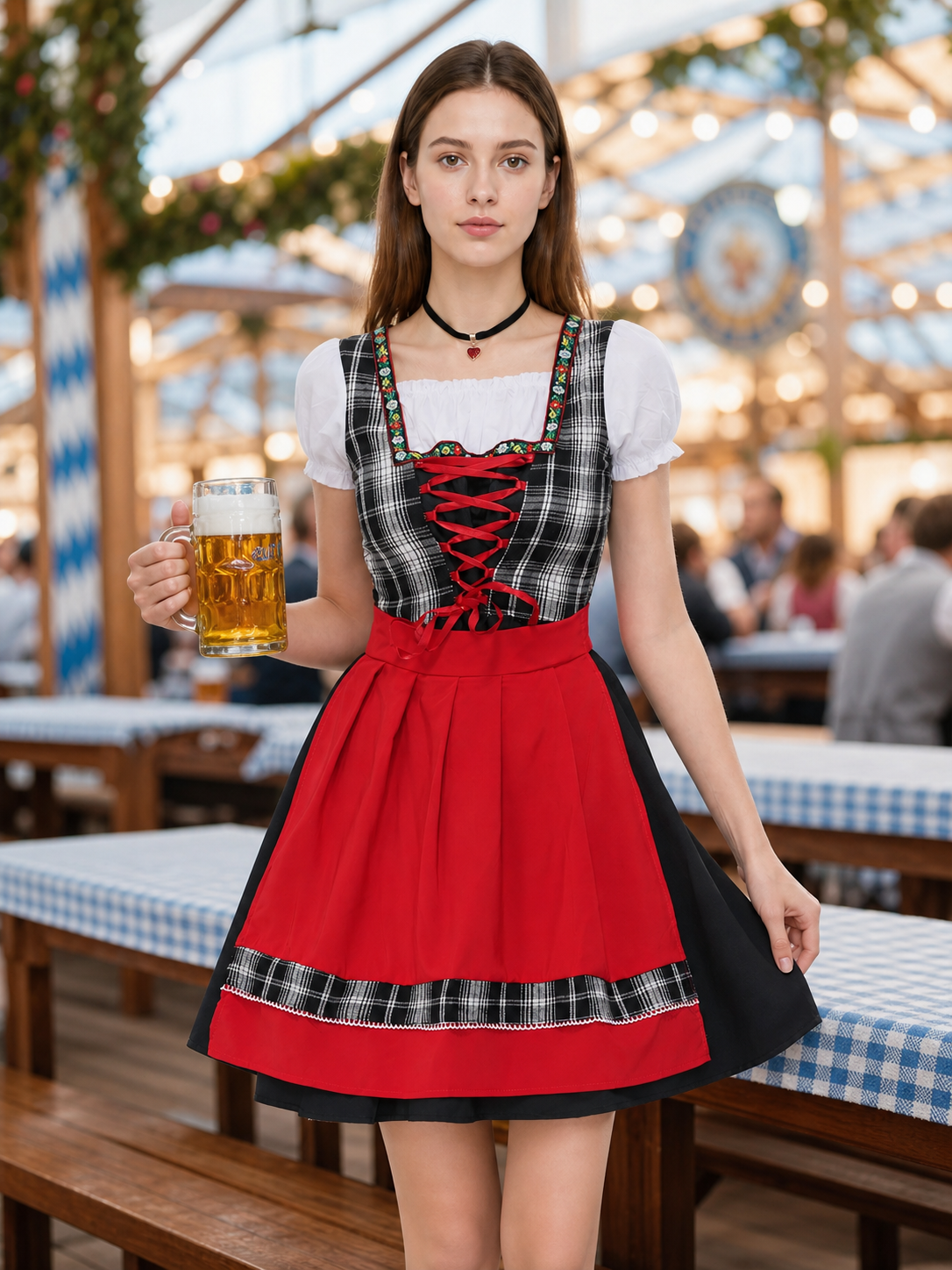 Plaid Dirndl-Style Dress for Festive Occasions