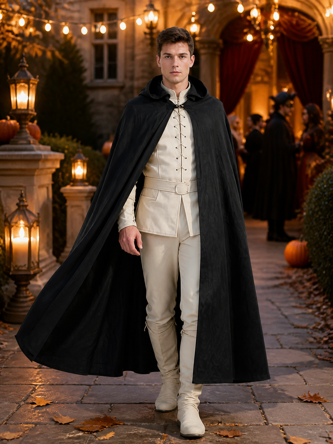 Black Long Hooded Cotton-Linen Cloak lifestyle view 2