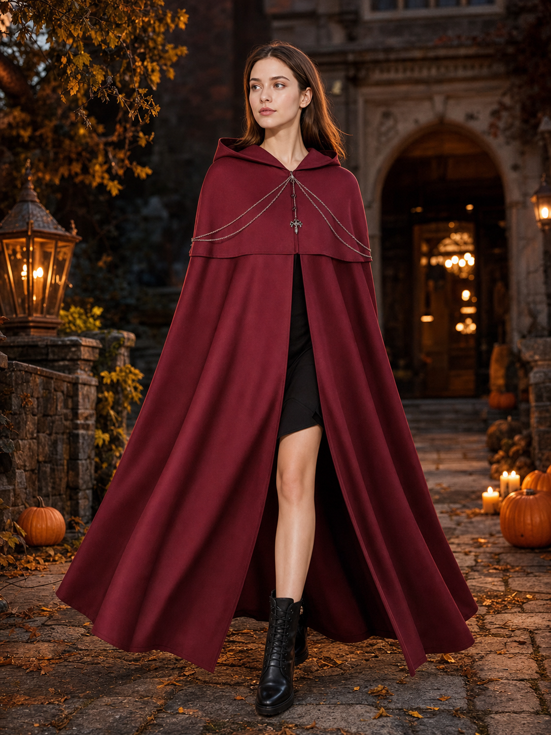 Gothic Hooded Cloak with Pendant for Cosplay