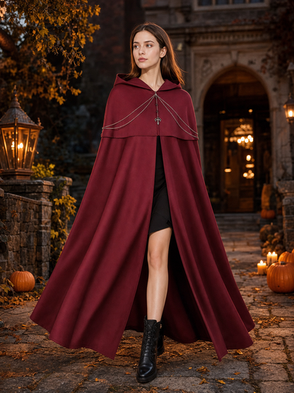 Gothic Hooded Cloak with Pendant for Cosplay