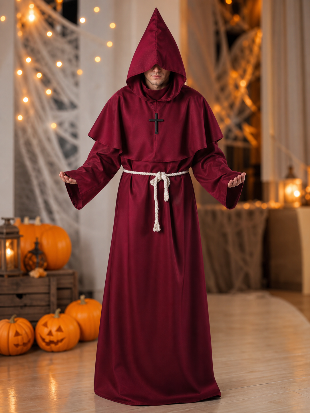 Halloween Hooded Wizard Robe with Belt