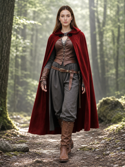 Burgundy Medieval Hooded Costume Cloak