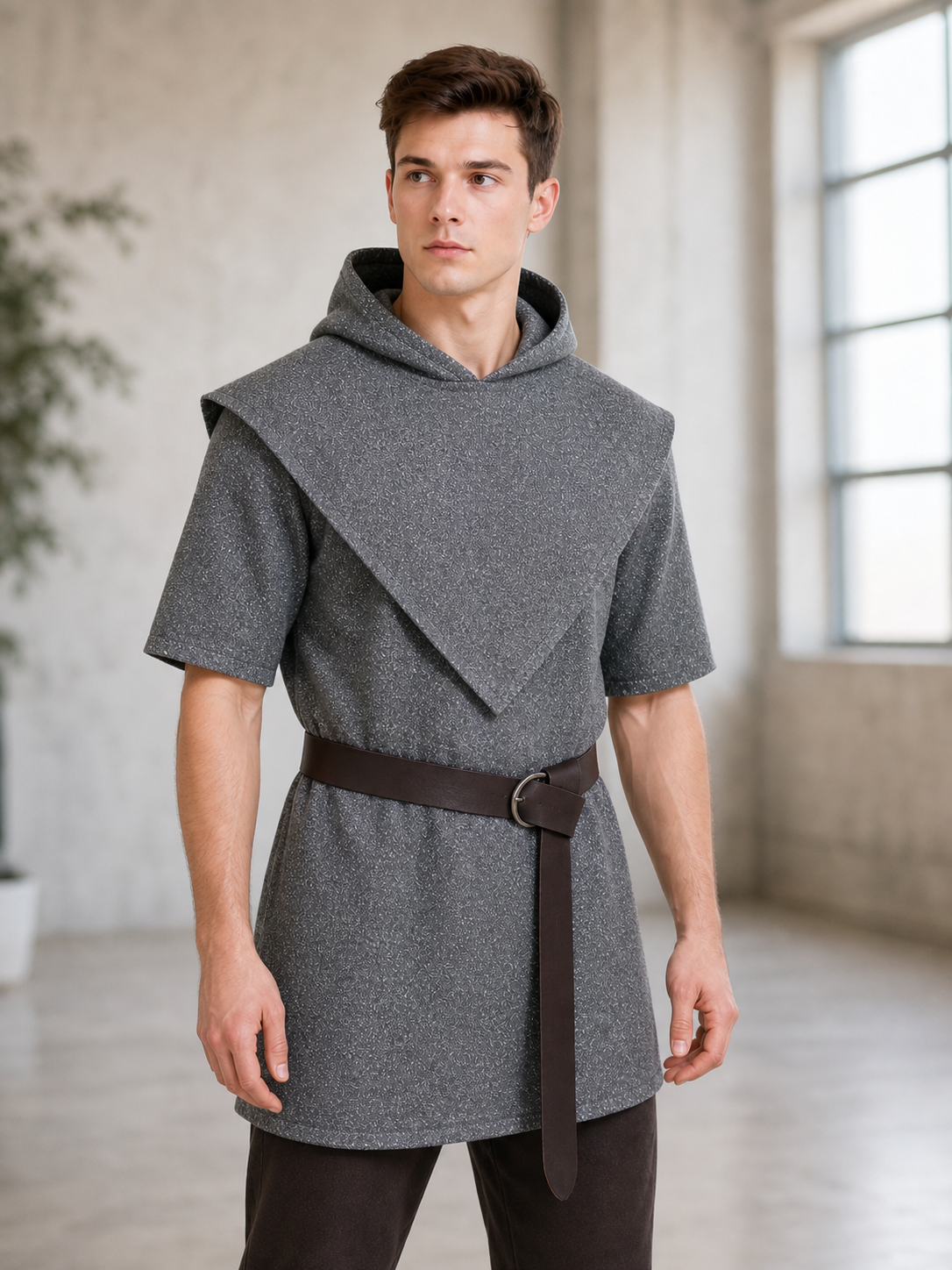 Silver Hooded Tunic Top with Wide Belt
