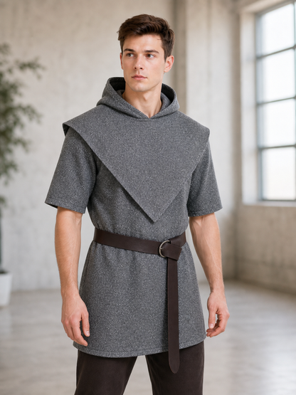 Silver Hooded Tunic Top with Wide Belt