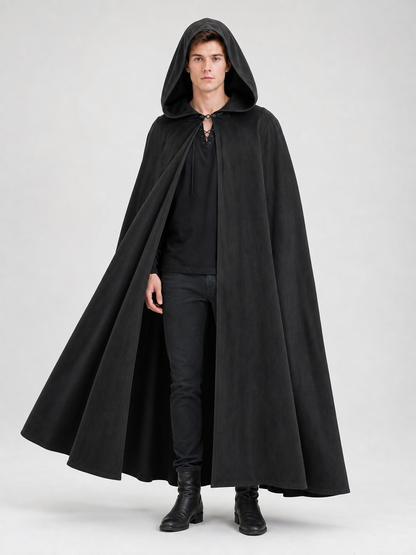 Long black hooded costume cloak