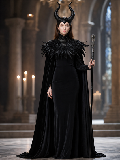 Black cape with scepter, dark fantasy-style set