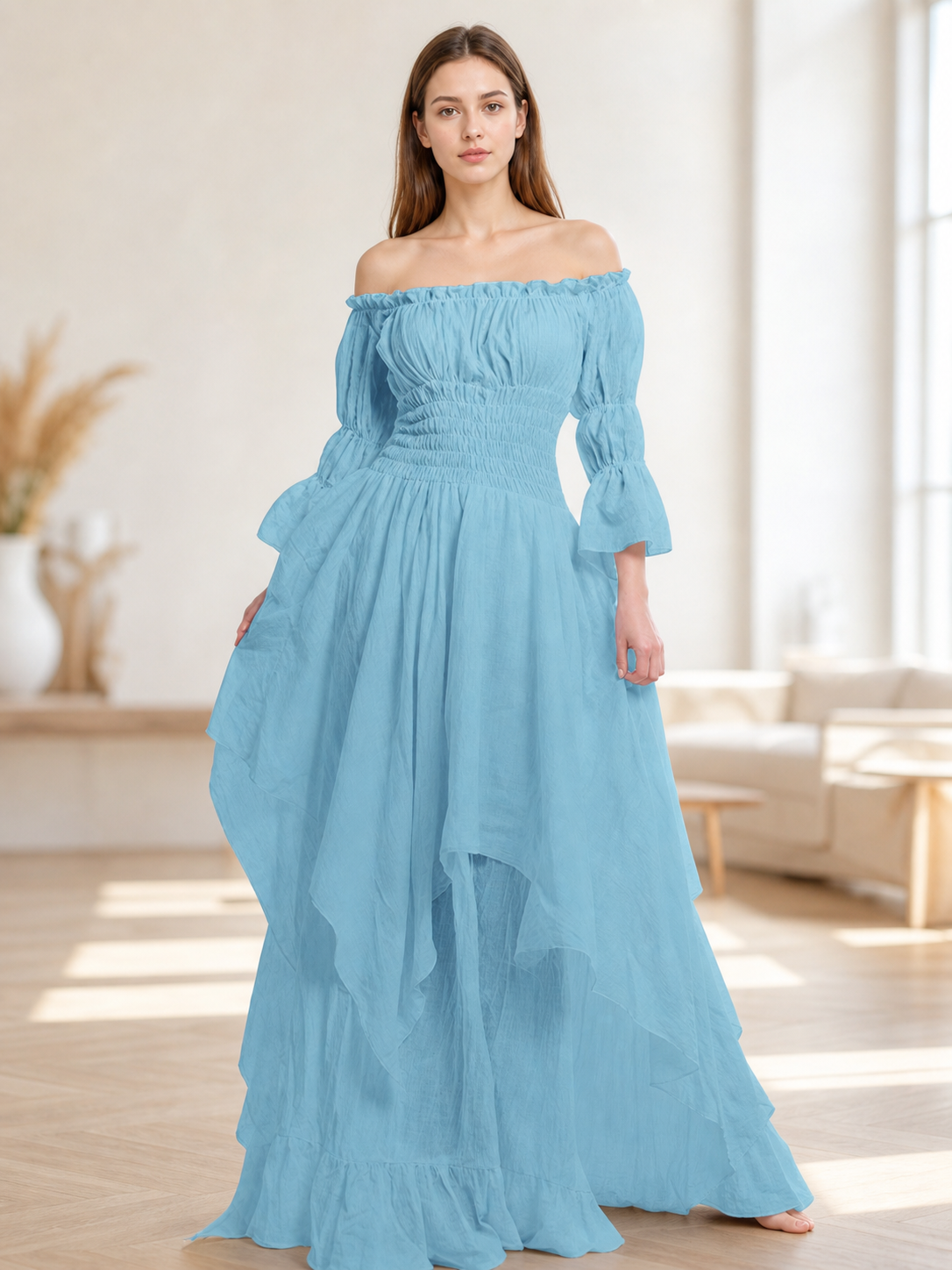 Off-the-Shoulder Dress with Long Sleeves