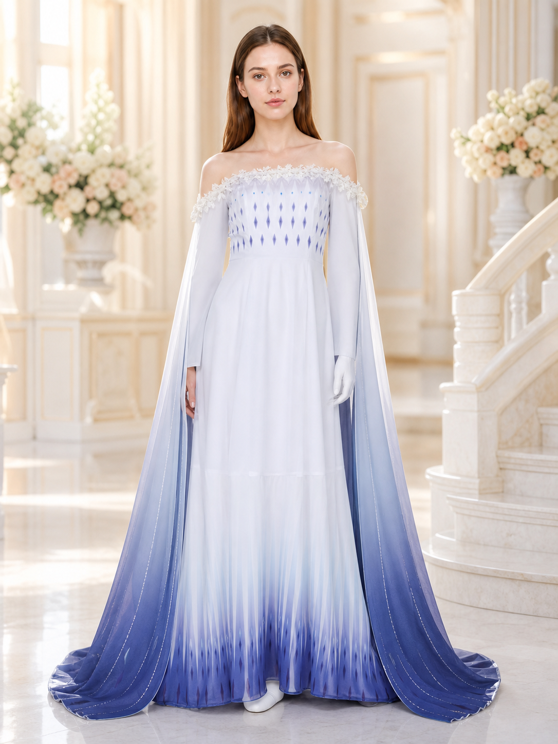 Elsa Cosplay Dress with Capes and Gradient