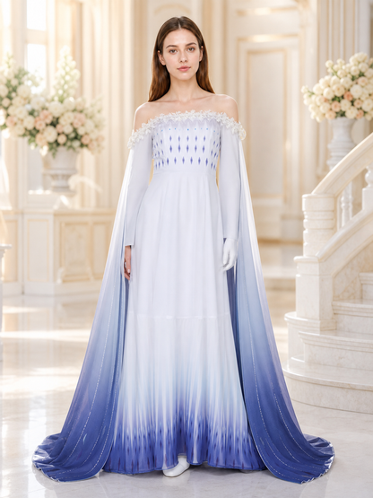 Elsa Cosplay Dress with Capes and Gradient