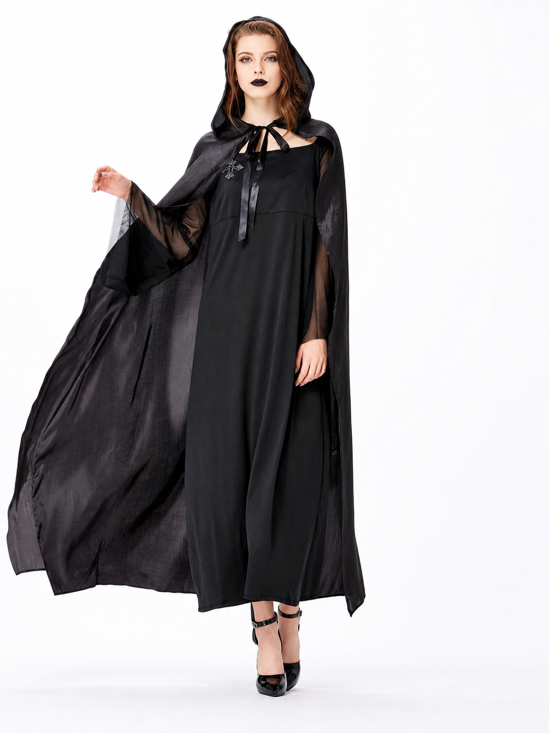 Black Hooded Costume Cloak with Dress