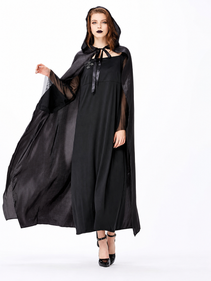 Black Hooded Costume Cloak with Dress