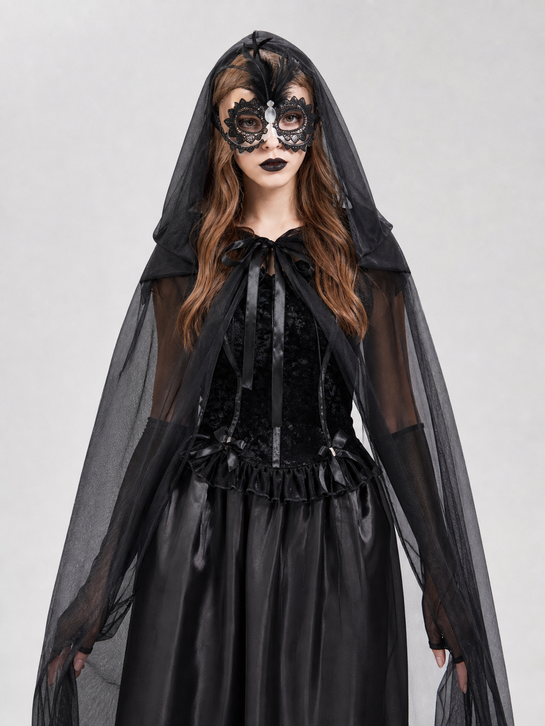 Black hooded costume cloak for cosplay