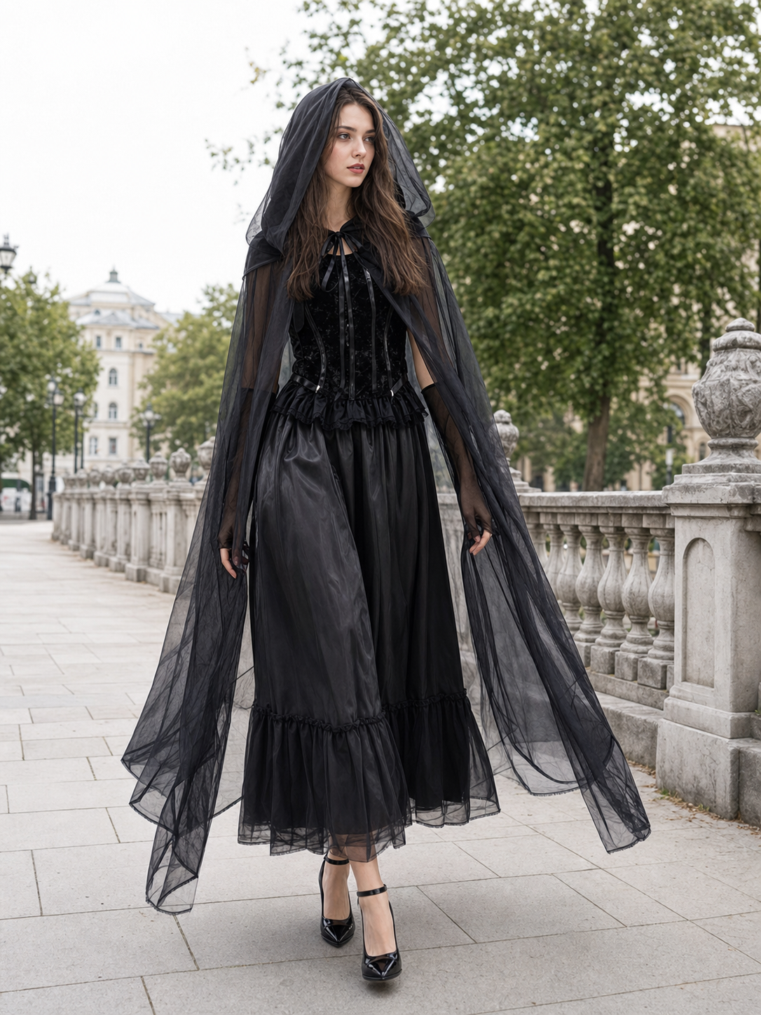 Black hooded costume cloak for cosplay