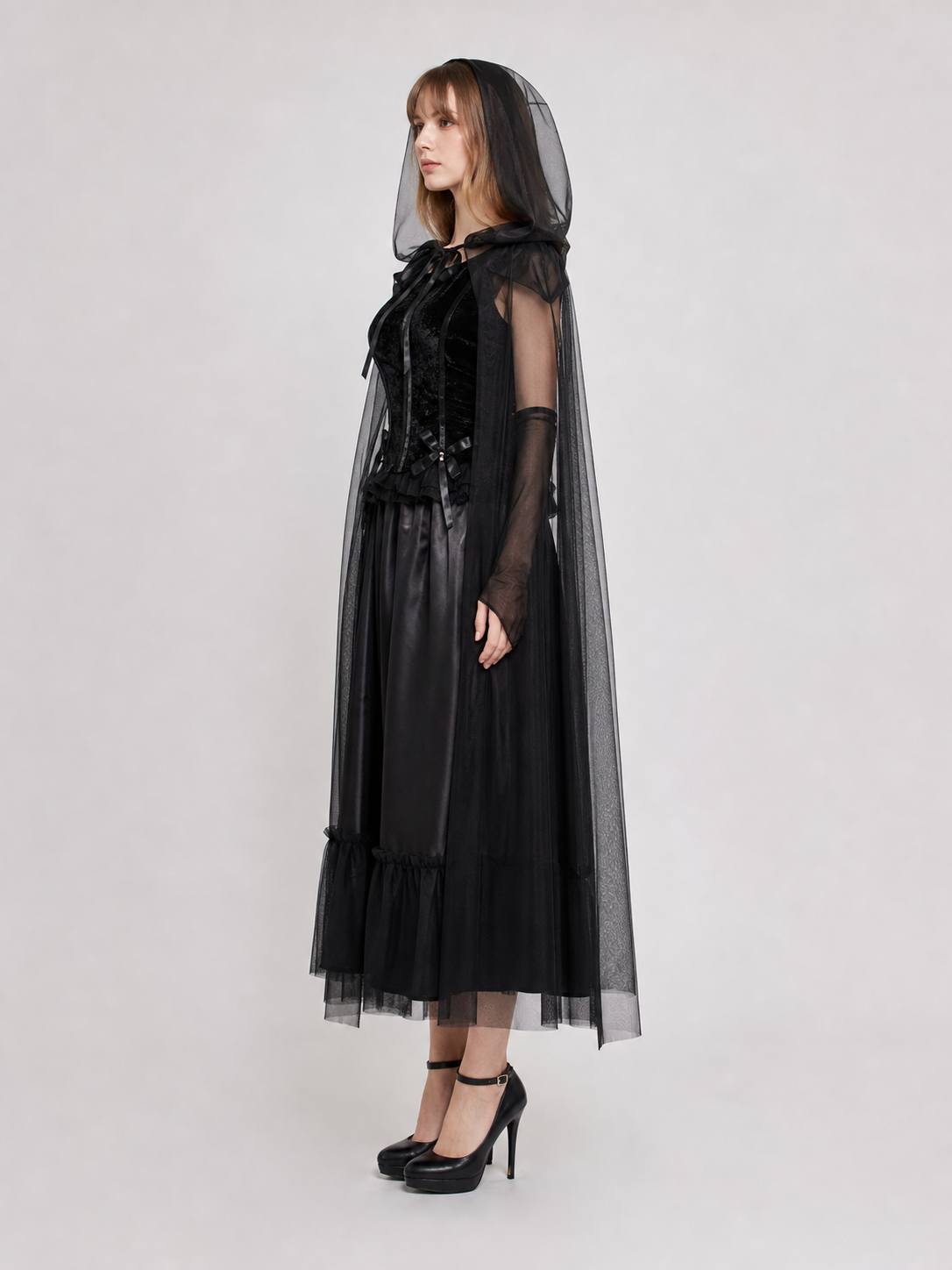 Black hooded costume cloak for cosplay