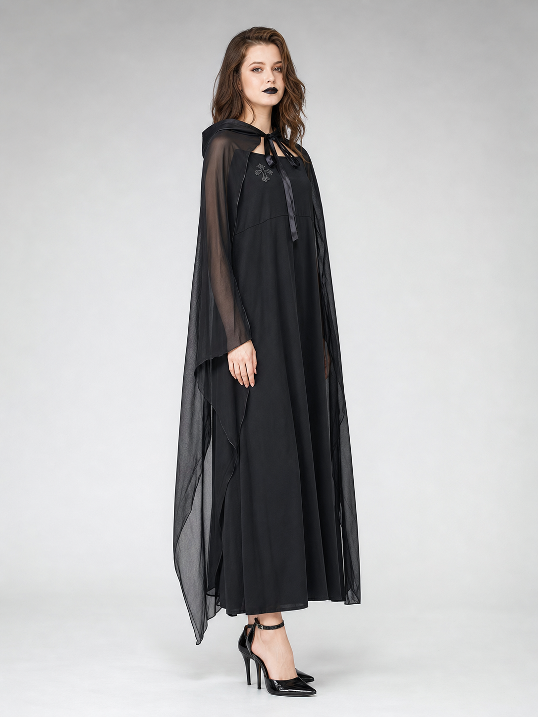 Black Hooded Costume Cloak with Dress