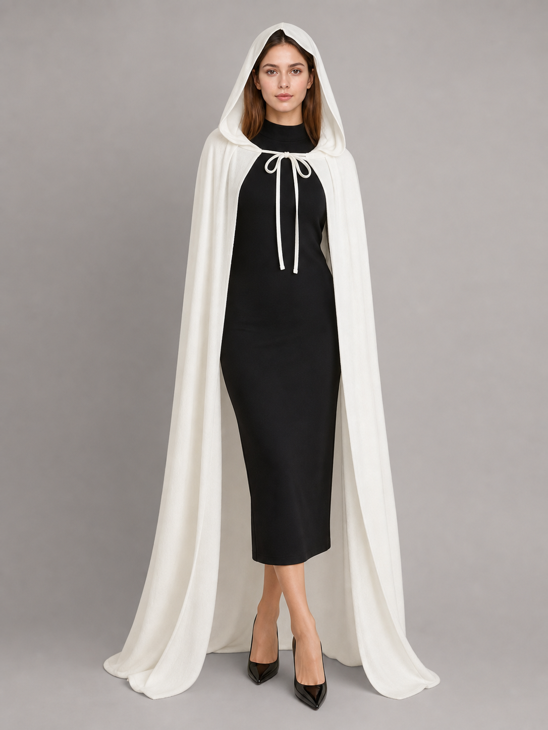 Long White Hooded Carnival Cape