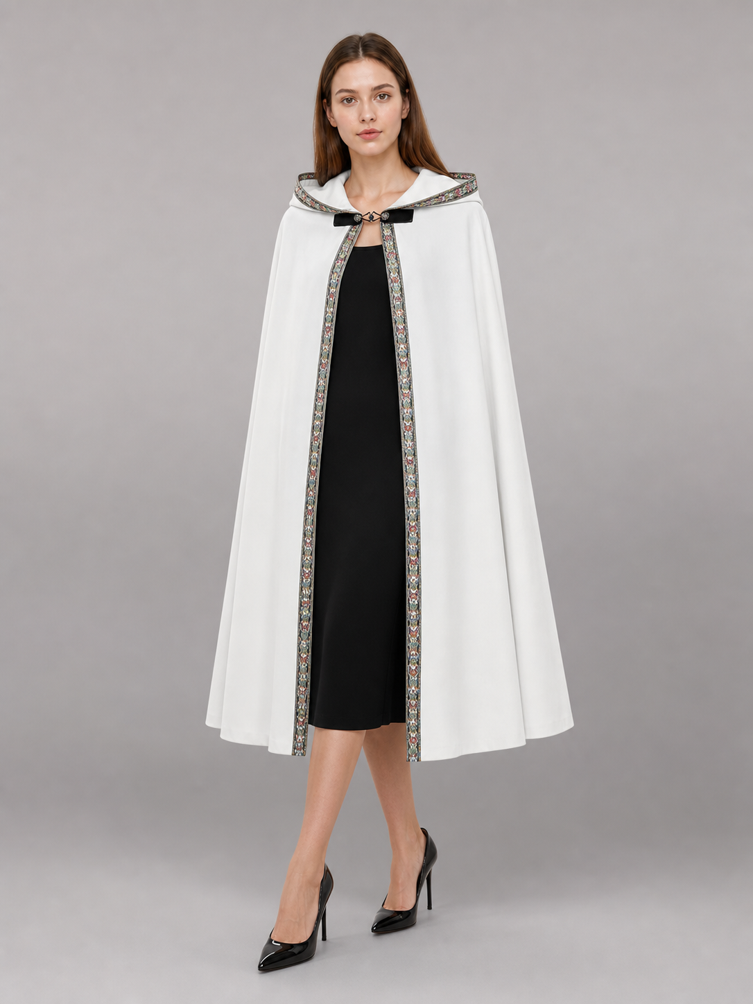 White Medieval Hooded Costume Cloak